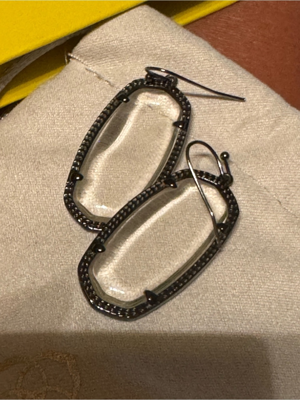 Kendra Scott Clear Glass Drop Earrings with Dark Metal Frame